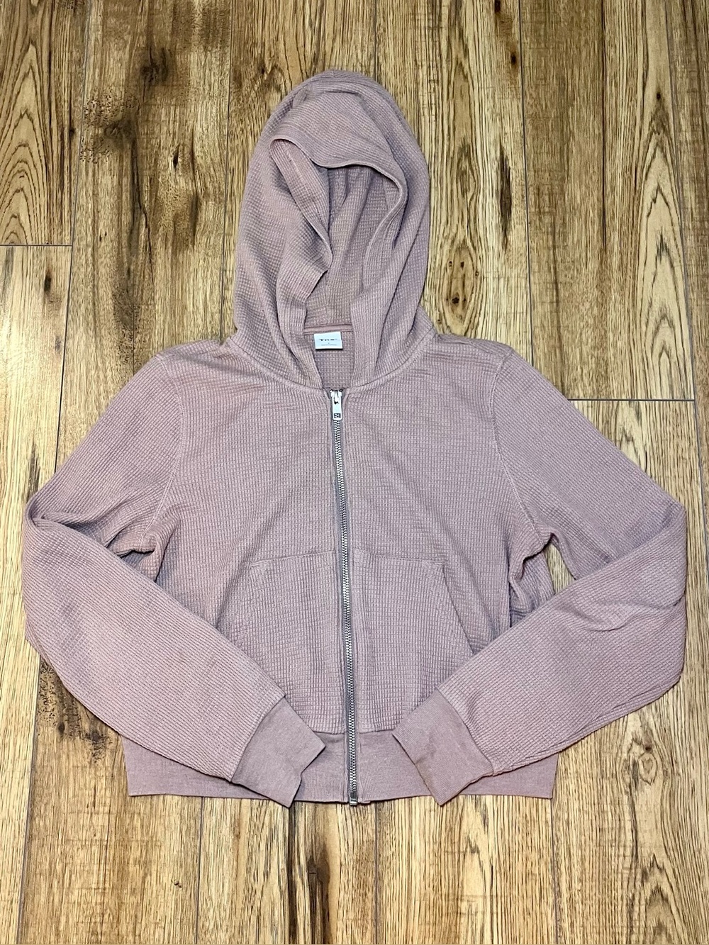 Aritzia Tna Waffle Cropped Full-Zip Hoodie Mauve Dusty Rose - Size S